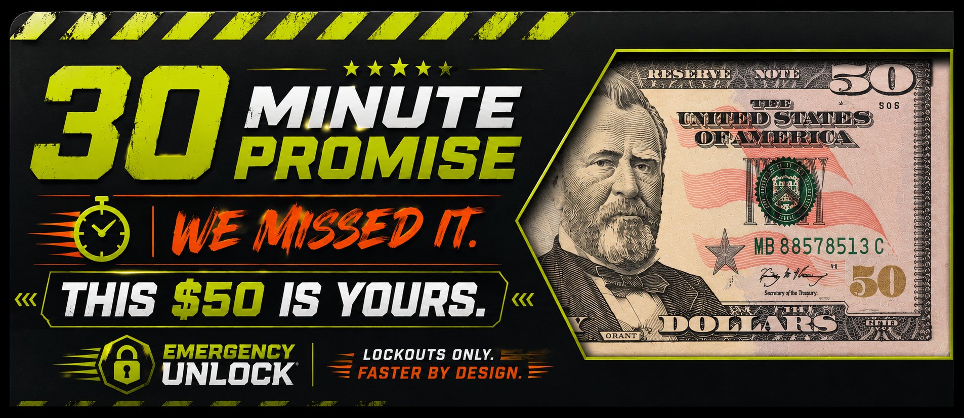 30 Minute Promise — We Missed It. This $50 Is Yours.